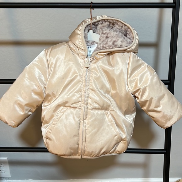 Champagne colored/ cheetah print Reversible GAP coat - Picture 2 of 5
